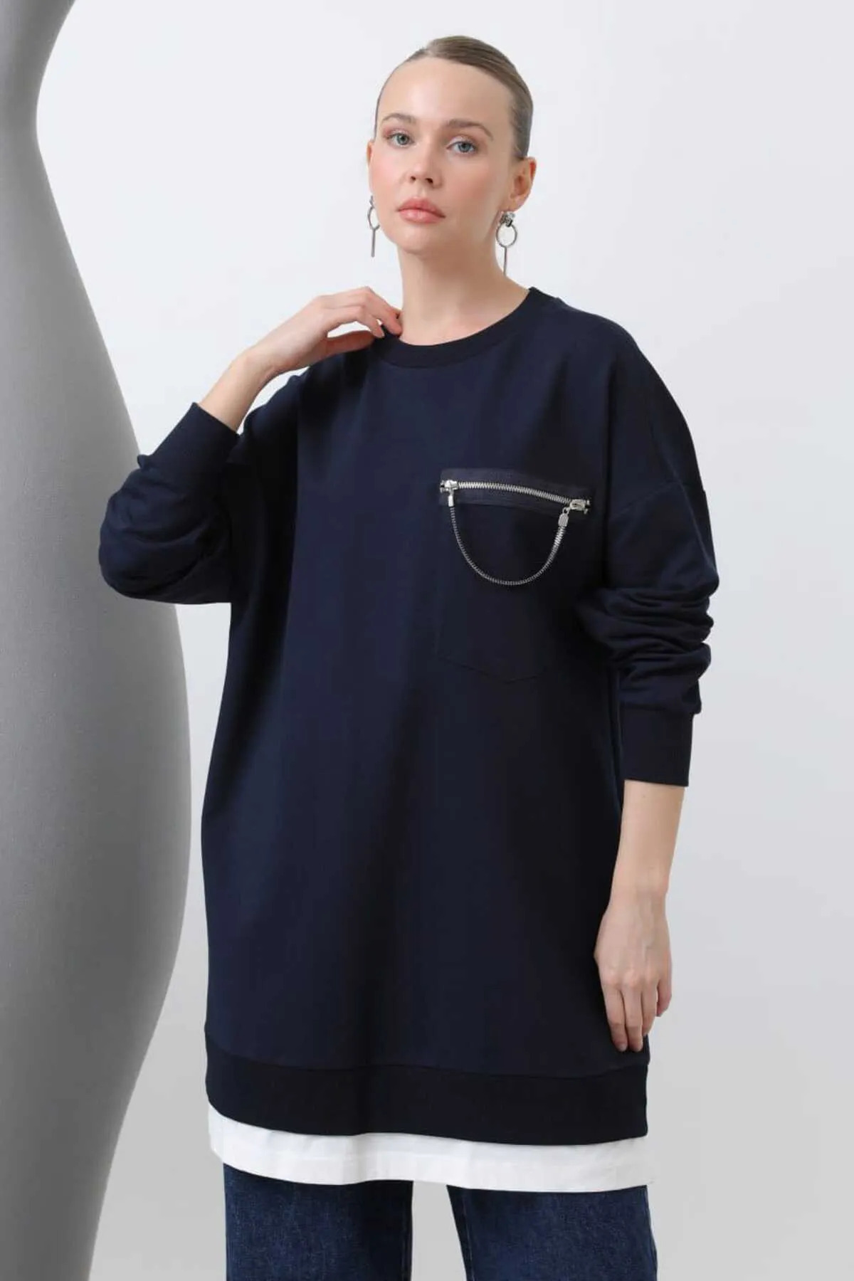 Puane Kadın Iki Iplik Cep Kısmı Zincir Detaylı Tunik 10620