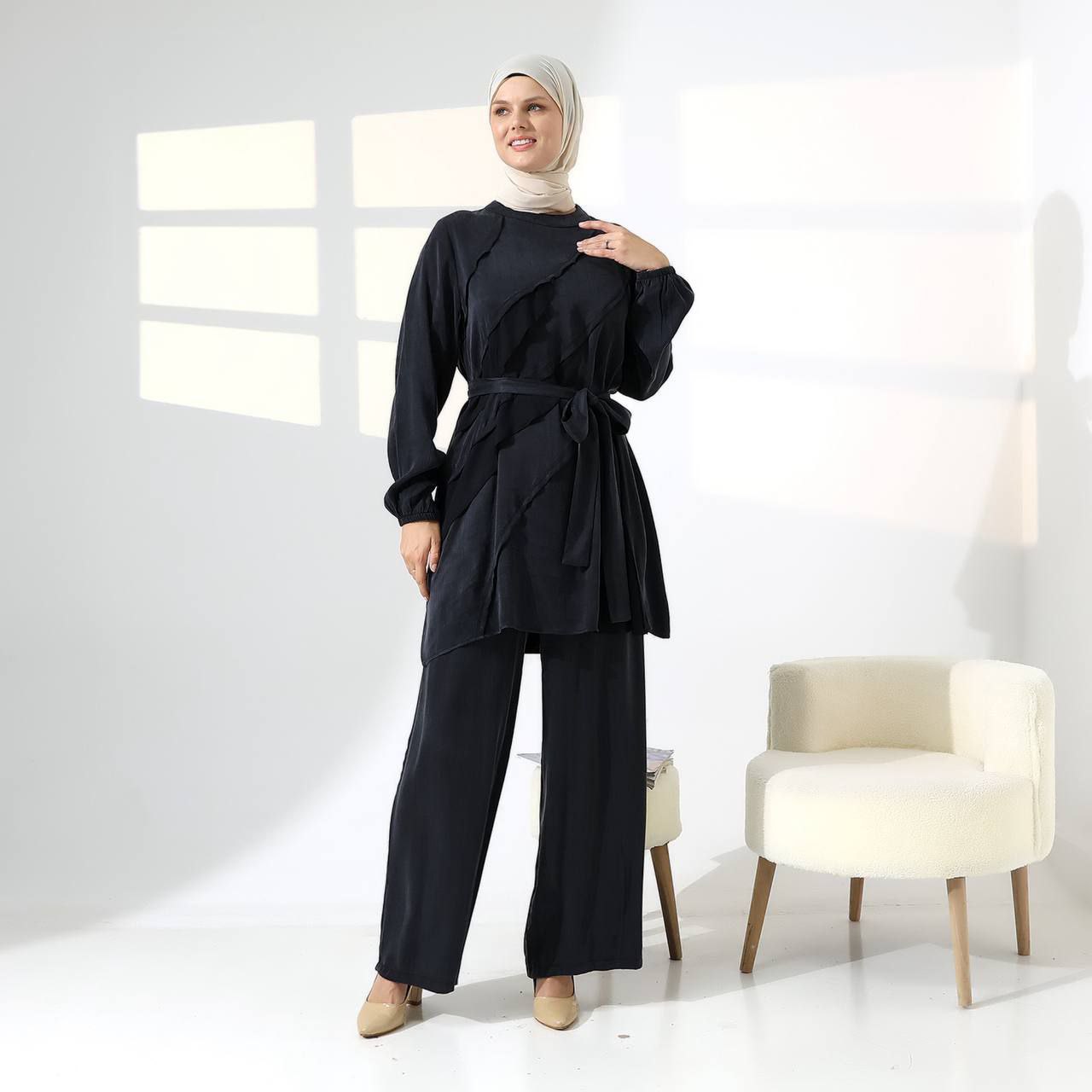 fırfır detaylı ipek takım