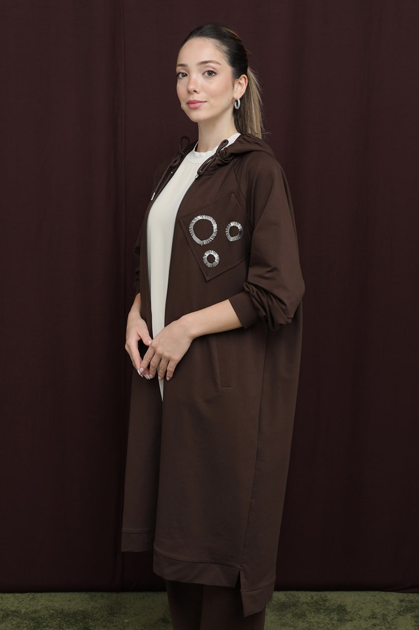 Kadın Aplike Detaylı Fermuarlı Kapüşonlu Takım